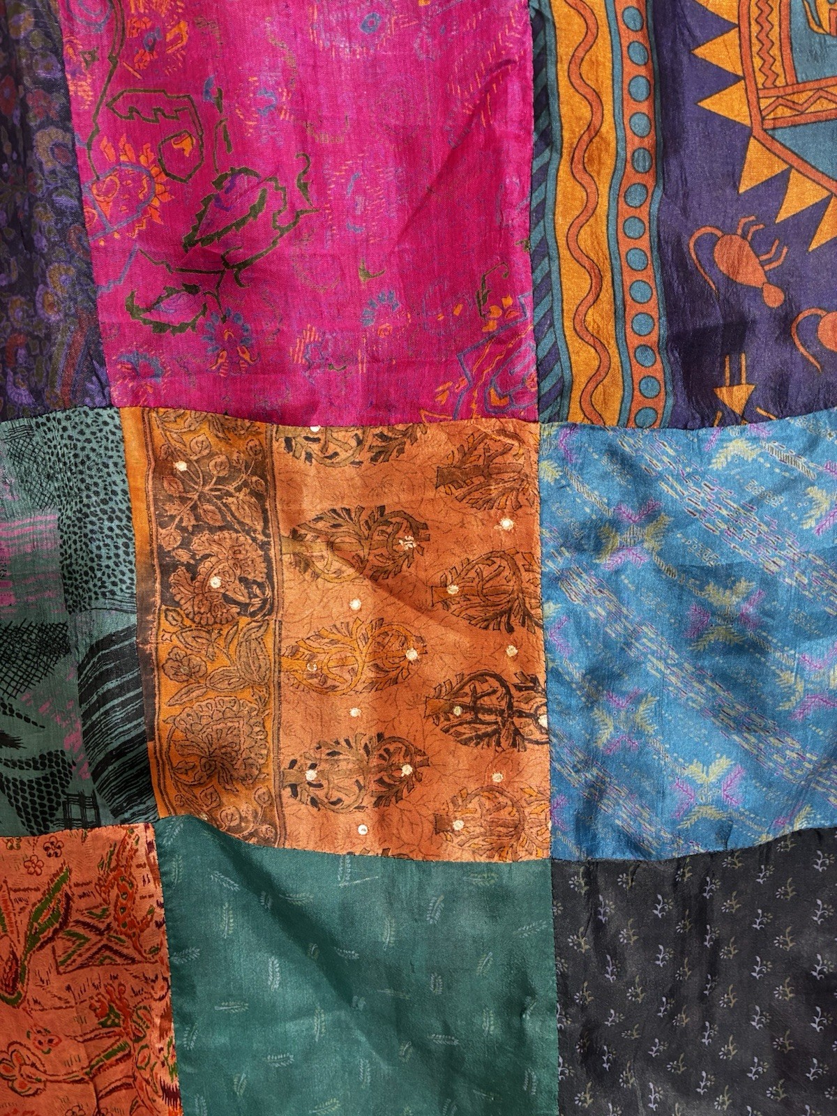 Patchwork Scarf Multicolor Silk Blend 76x20 Vinta… - image 2