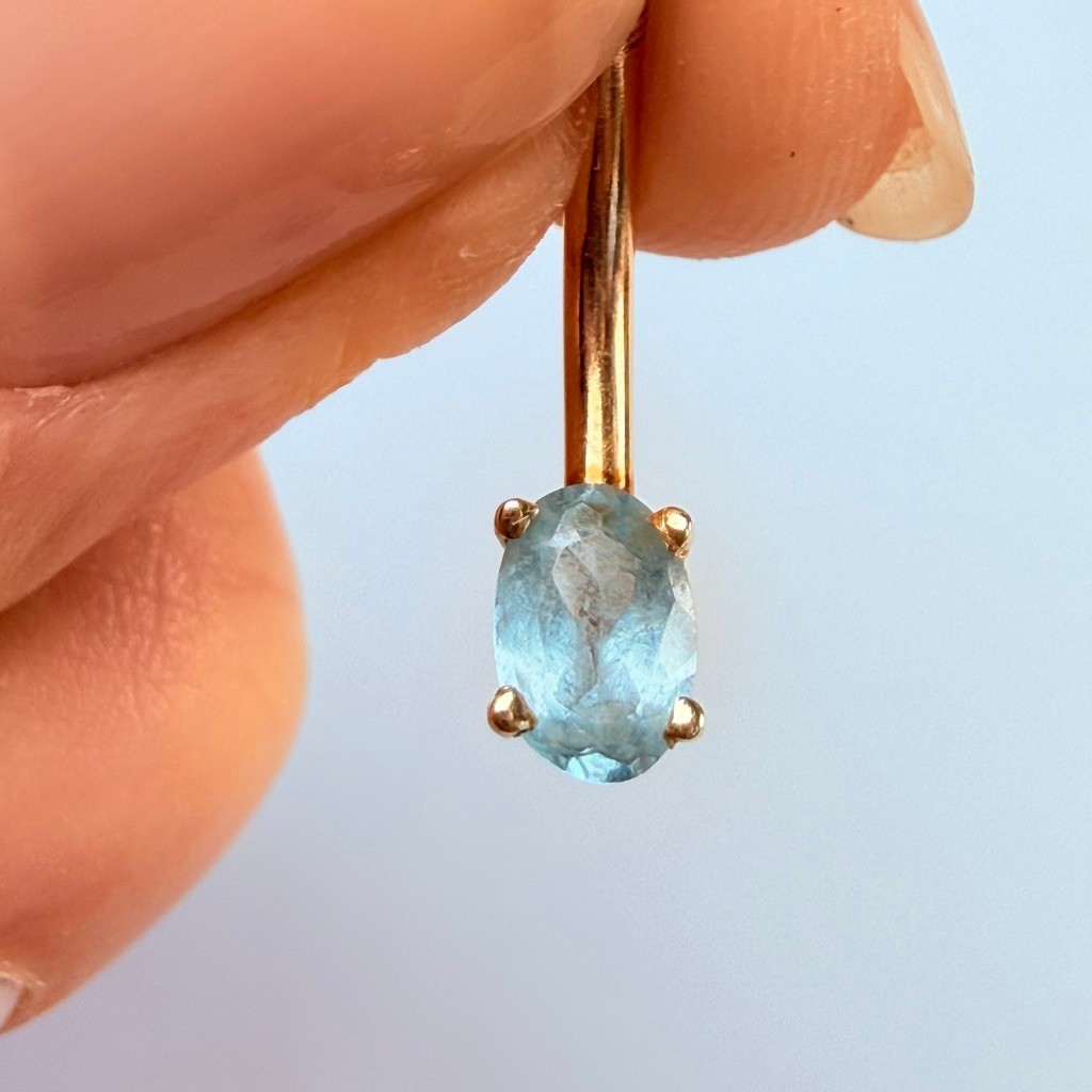 14K Solid Gold Belly Button Ring .50 CT Topaz Gem… - image 4