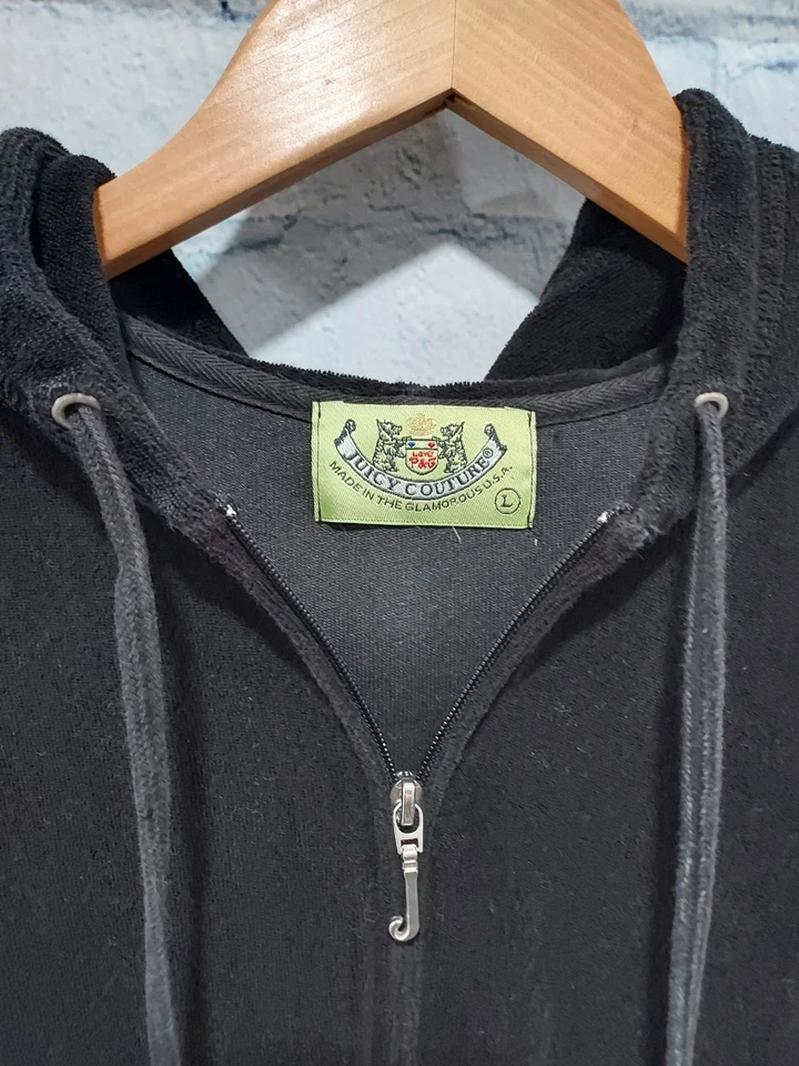 Juicy Couture Niños Niñas Adolescentes Sudadera Chaqueta Terciopelo Sudadera con Capucha Y2K Negra Grande L Foto 2 de 4