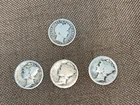 LOT OF 1 1916 BARBER AND 3 MERCURY 1916 10 CENT DIME COINS 90% SILVER FREE SHIP