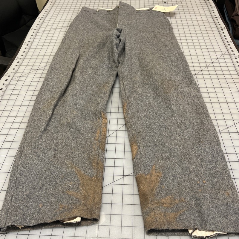 Repro 19th Century Civil War CSA Men's Gray WOOL Trousers, SZ 34" waist - #120