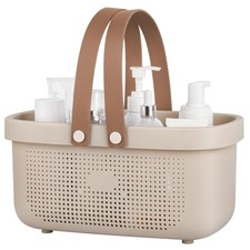 Plastic Storage Basket with Handle Portable Shower Caddy Tote Large Beige