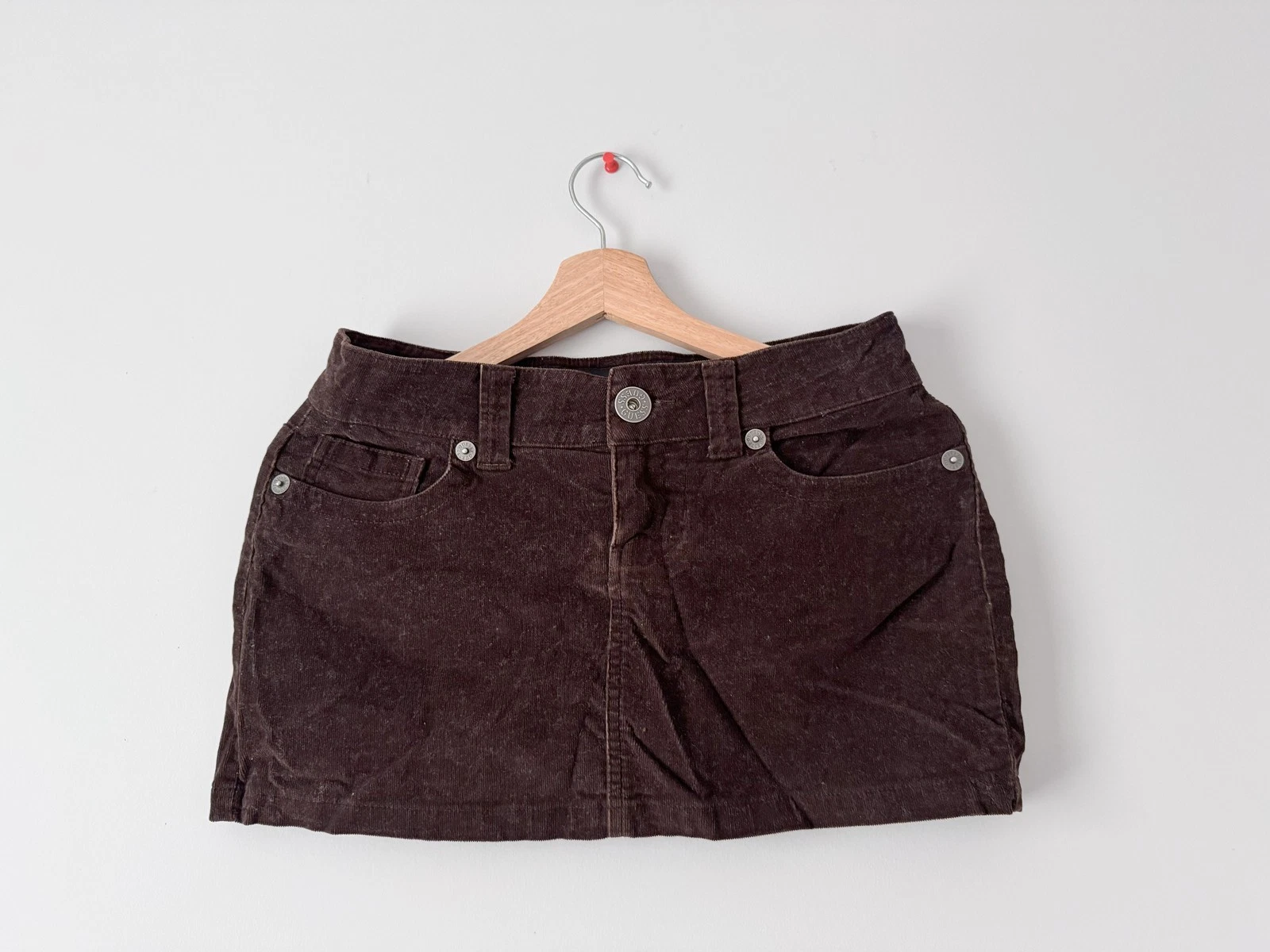 Vintage Y2K Guess Marciano Brown Corduroy Mini Skirt Waist 29" Length 12"