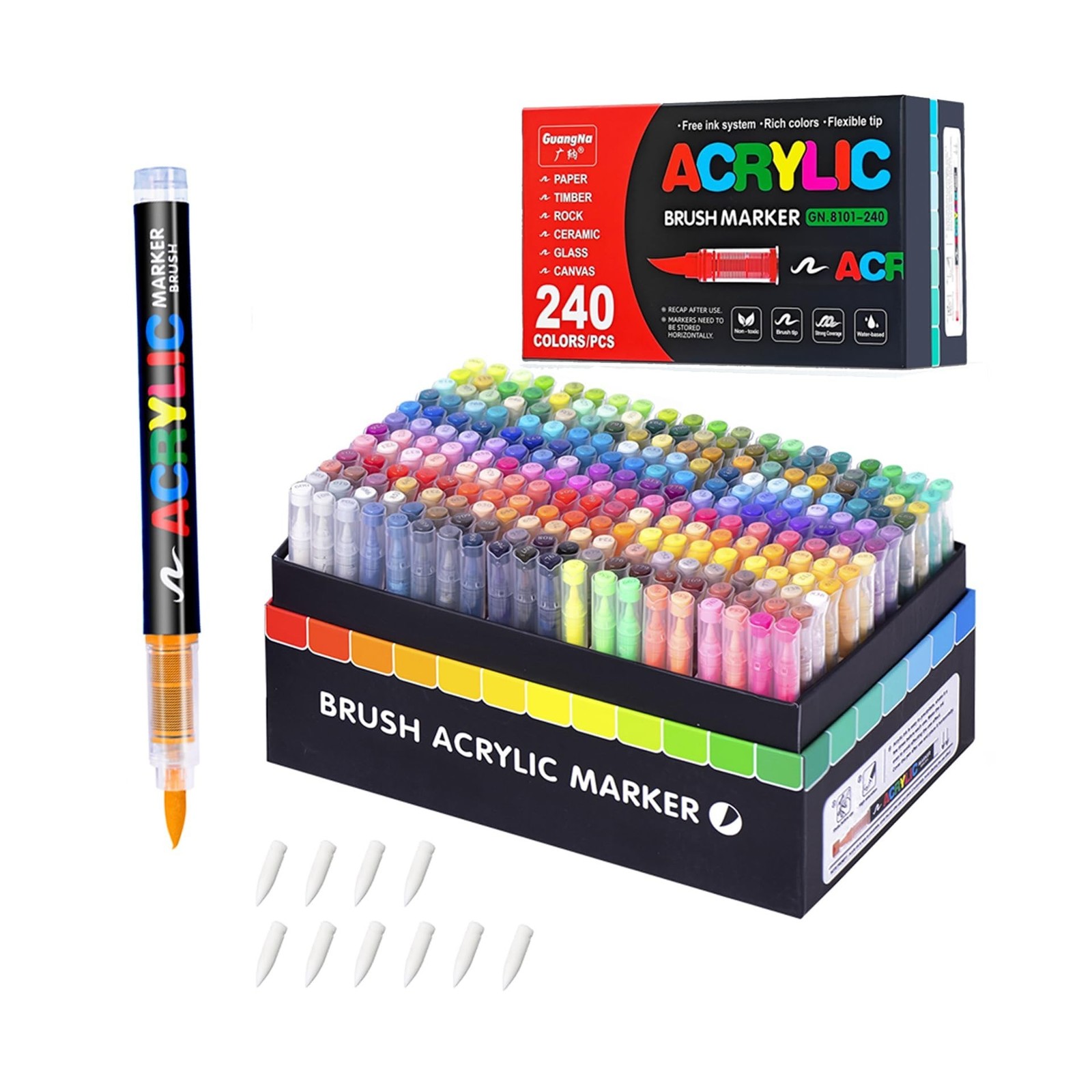 Guangna 240 acrylic paint markers for stones, fabric, wood, and more 240 Colors
