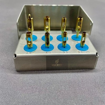 8 Pcs Gold Dental Tissue Punch Kit set Surgical Surgery With Bur Holder Dental