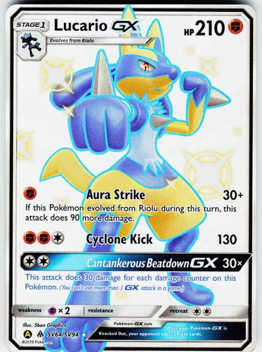 Lucario GX SV64/SV94 Shiny Ultra Rare Hidden Fates Shiny Vault Pokemon Holo NM