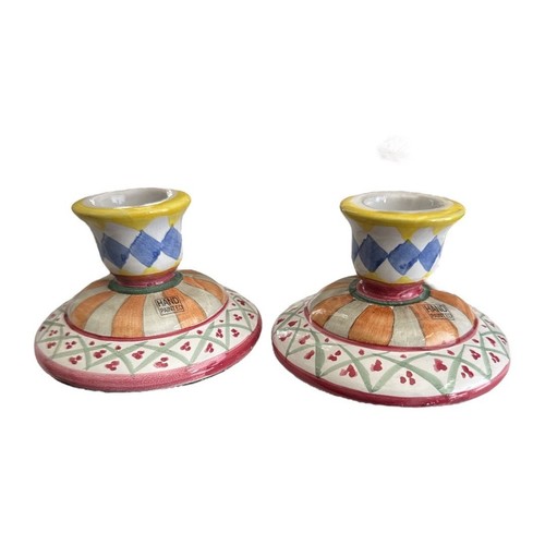Hand Painted Colorful Unique Multicolored Candle Holders Set of 2