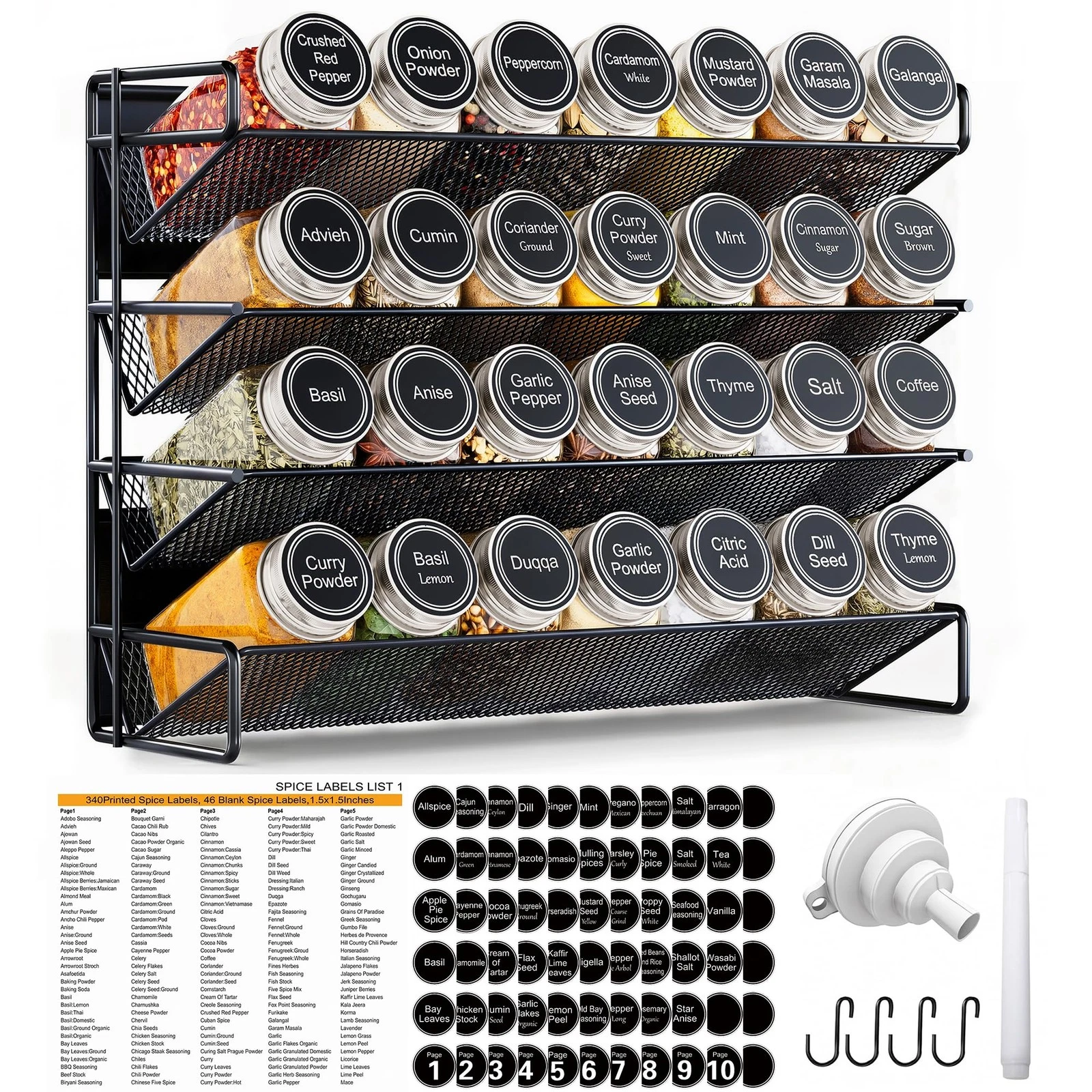 Magnetic Spice Rack Organizer for Refrigerator with 28 Spice Jars, 386 Spice ...