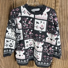 Vintage Sweater Exchange Chunky Knit Heart Flower Lg Oversized Valentines Love