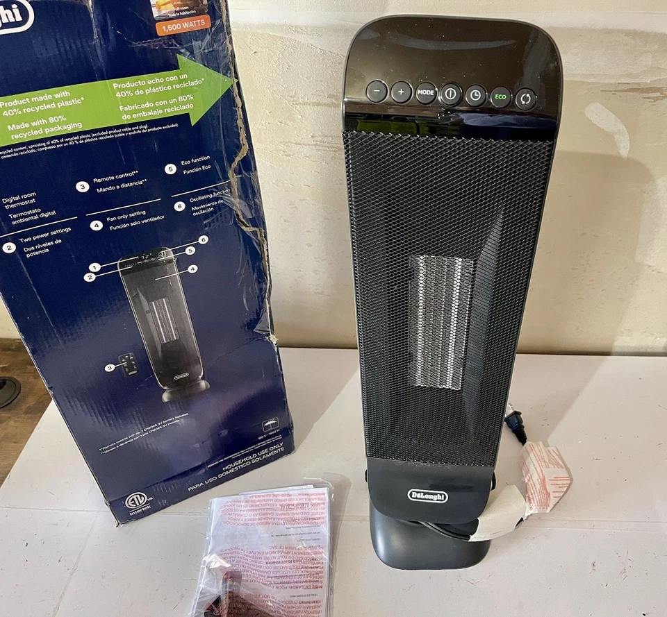 DELONGHI-Calentador de Torre-USADO-1500W Calentador Oscilante de Cerámica con Termo y Control Remoto Foto 3 de 4