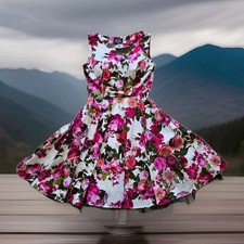 Hearts and Roses Women's Vintage Swing Dress UK 14 Floral Print Fit Flare 1950s