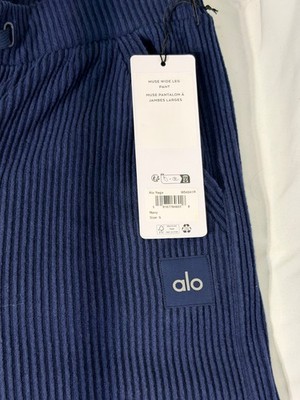 Alo Yoga Muse Wide Leg Lounge Ribbed Pant Navy Blue Women's Size