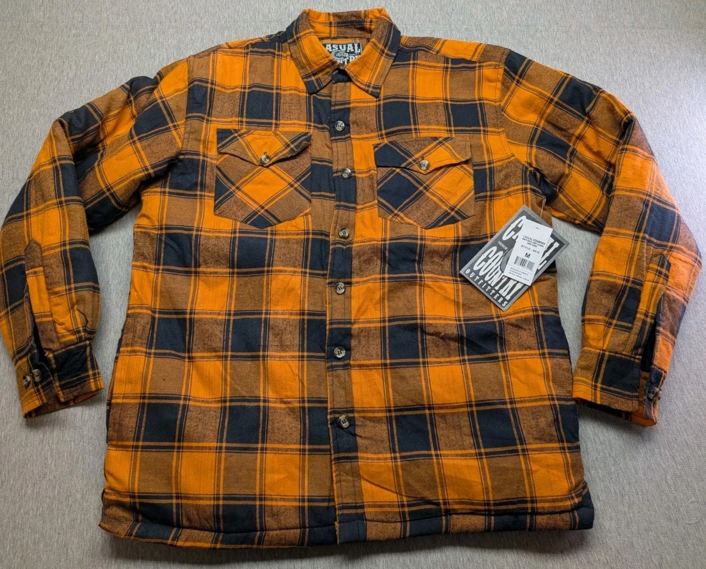 NWT Casual Country Quilt Lined Orange Flannel Button Up Shirt MEN’S SZ M