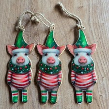 3 x Weihnachten Deko Schweine 12 cm Nostalgie Metall Weihnachtsdeko Hängen Piggy