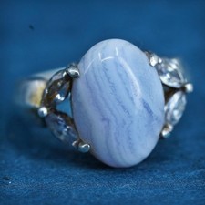 Size 5, Sterling silver 925 handmade ring with purple lace agate and marcaiste