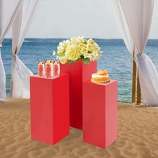 3PCS Metal Display Pedestal Stand Red Display Pillars for Birthday Party Wedding