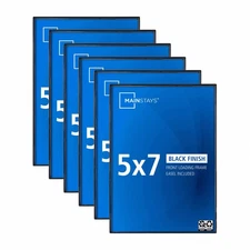 Mainstays 5x7 Front Loading Picture Frames, Black, Set of 6