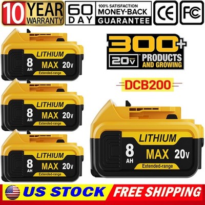 1-6X 8.0AH For DCB206-2 20V 20 Volt Max Lithium Ion Battery  DCB205-2 DCB203-2