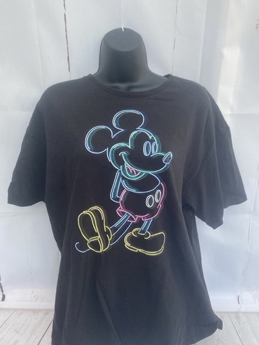 Disney Mickey Mouse Black Neon Graphic Outline T-shirt Men's Medium Black Shirt