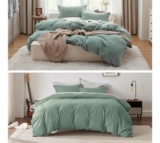 Bedsure Green Pre-washed Duvet Cover Set, Queen Size 90x90 Comforter Not Include