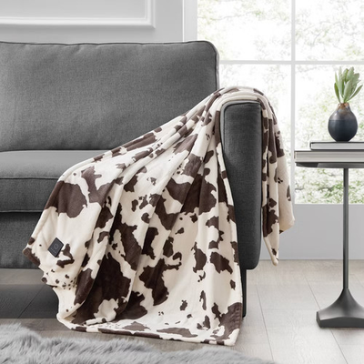 #ad #ad Brookstone Heated Printed Plush Throw Cow Coffee $17.99