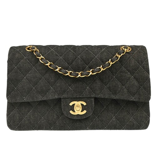 Chanel Black Denim Medium Classic Double Flap Shoulder Bag 165096