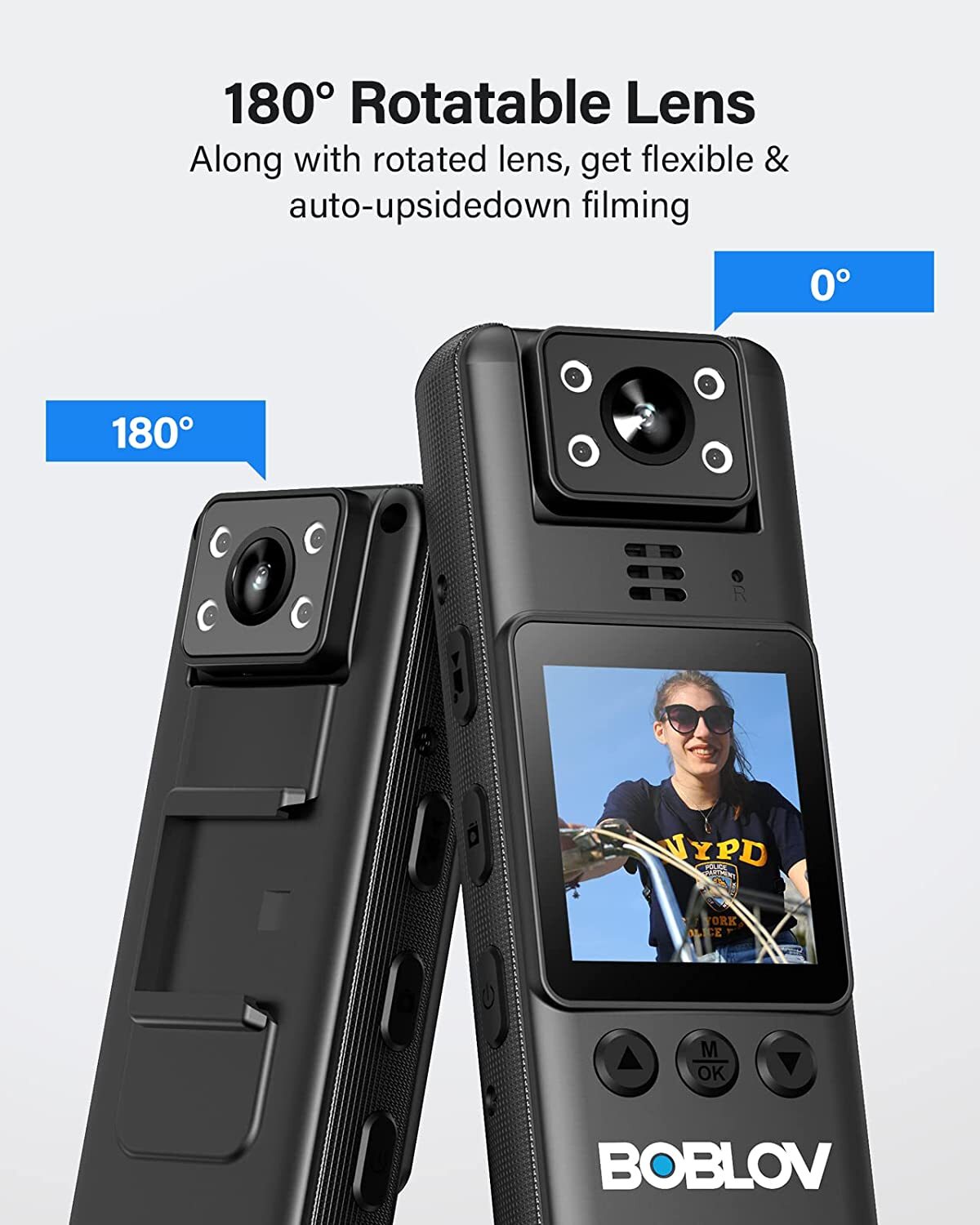BOBLOV A23 64GB Body Worn Camera, 180° Rotate Video Camera Night Vision