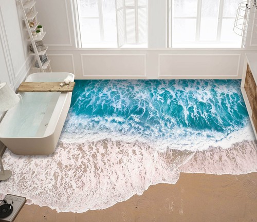 3D Strand Wellen C1877 Fußboden Wandbild Unentschied BildTapete Familie DE Amy - Bild 1 von 6