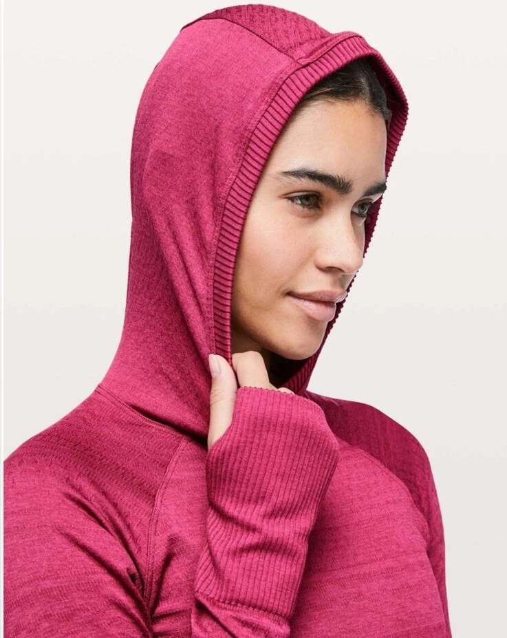 Sudadera con capucha deportiva Lululemon Rest Less para mujer talla 2 manga larga roja texturizada Foto 2 de 4