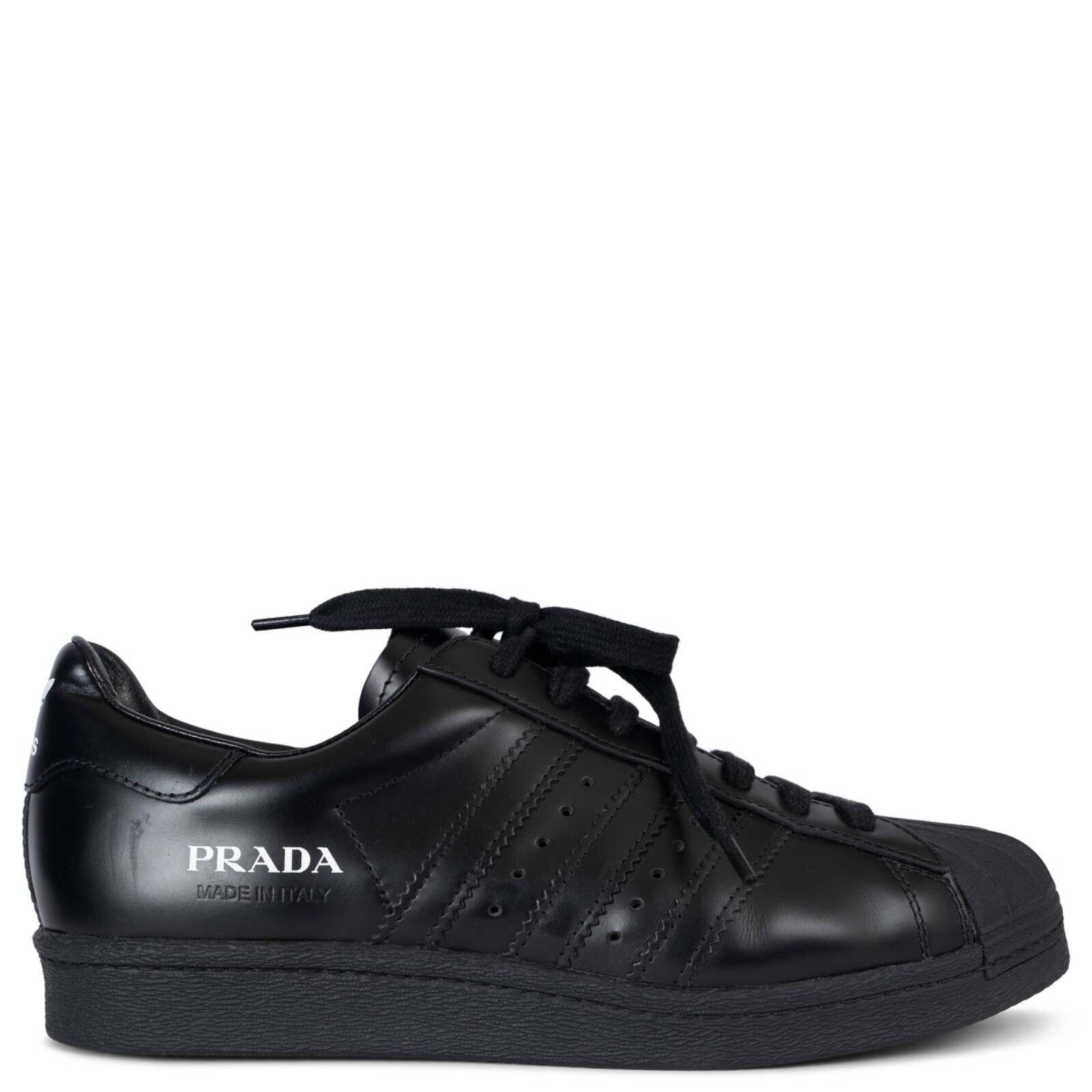 PRADA x ADIDAS Core Black Leather 2020 SUPERSTAR Sneakers Size 38.5