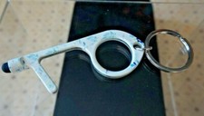 Key Chain Tool Touch Free Anti Germ Exposure Safe Blue Floral Print Metal