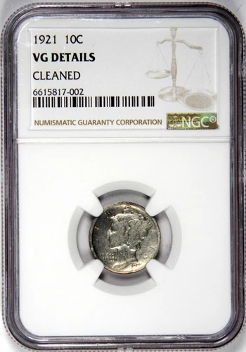 1921 MERCURY DIME ~ NICE FOR GRADE NGC VG DETAILS!