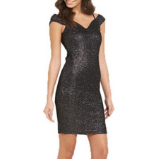 Lipsy Black Bodycon Glitter Dress 12 Evening Party Occasion Wedding Sparkly Sexy