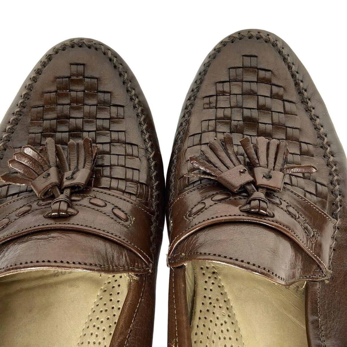 Florsheim Woven Tassel Leather Loafers 10.5 Brown Dress  display picture 1