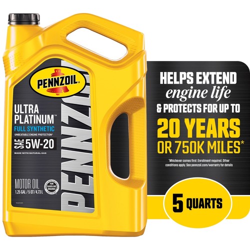 2 Packs Pennzoil Ultra Platinum Full Synthetic 5W-20 Motor Oil, 5 Quart - Picture 2 of 8