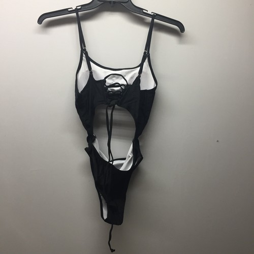 Womens M One Piece Swimsuit Swimwear Cut Out Straps Bathing Suit Black - Picture 2 of 3