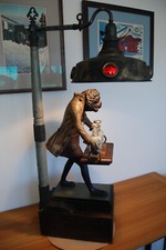 ANTIQUE ART DECO PROHIBITION ERA 1930's FOLK ART BLACK FOREST MONKEY BUTLER LAMP