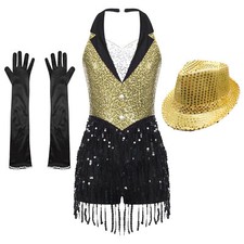 Women's Jumpsuit Tango Bodysuit Fringe Leotard With Gloves Hat Performance Jazz