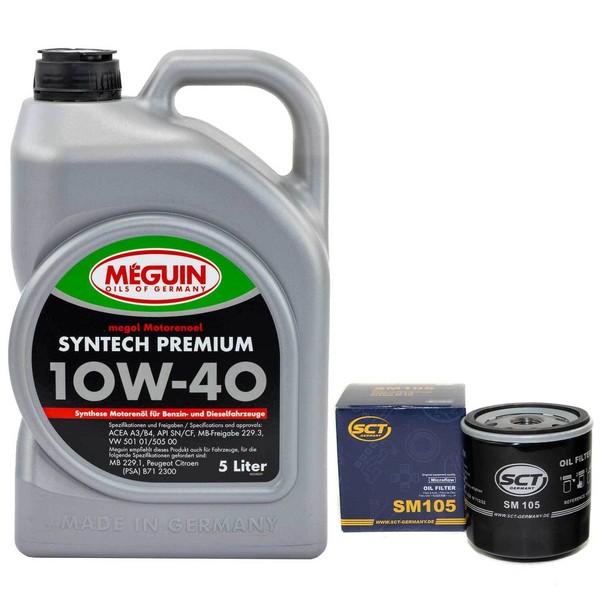 MotoröL Set 10W-40 Meguin 5 Liter + ÖLfilter SM 105 FüR Opel Vectra A Omega Saab-image