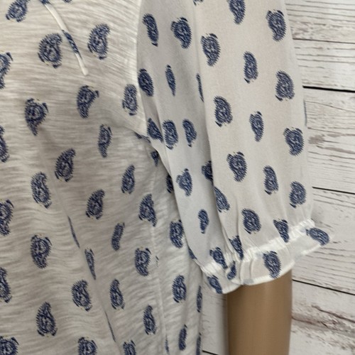 Lucky Brand Shirt Medium Semi-Sheer White Blue Paisley Floral Boho Chic Casual - Picture 6 of 12