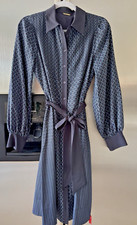 $485 ELIE TAHARI Geometric-Print Belted LS Shirt Dress sz S NWT in Blue Multi