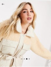 Qed London Puffer Jacket With Borg Panels Size 16