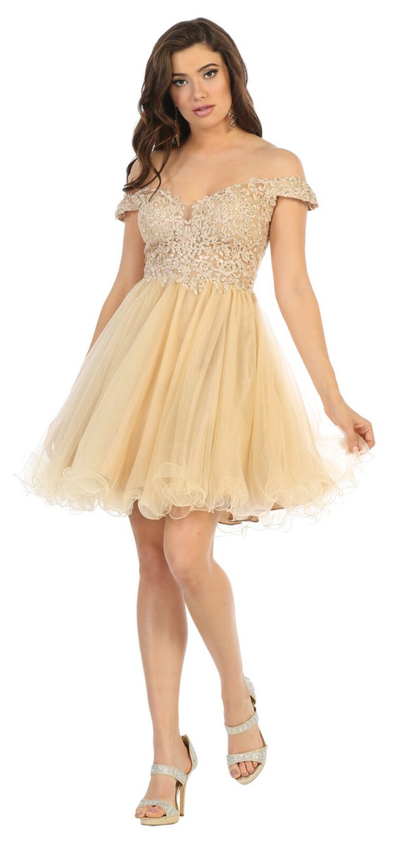 Women's May Queen Semi Formal Dress | Champagne | Size 8 Women's May Queen Semi Formal Dress | Champagne | Size 8