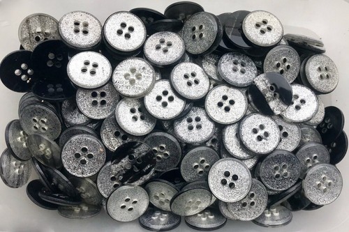 Buttons 25mm 40L Silver Grey Black Glitter Sparkle Craft 4 Hole Button (W159) - Picture 21 of 24