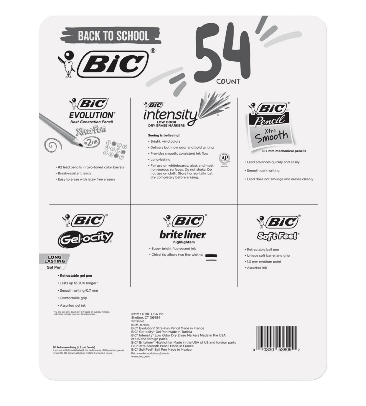 BIC, 54 Ct Pen, Pencil, Highlighter + Intensity Dry-Erase Marker | Variety Pack