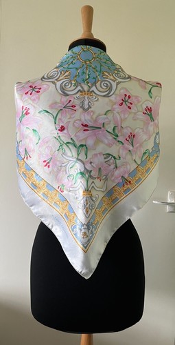 PIERRE BALMAIN White Pink Silky Print Large Vintage Head Square Scarf Ladies 28" - Picture 5 of 20