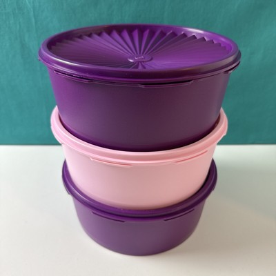 Tupperware Servalier Stacking Cookie Canisters One Touch Seal Purple And Pink