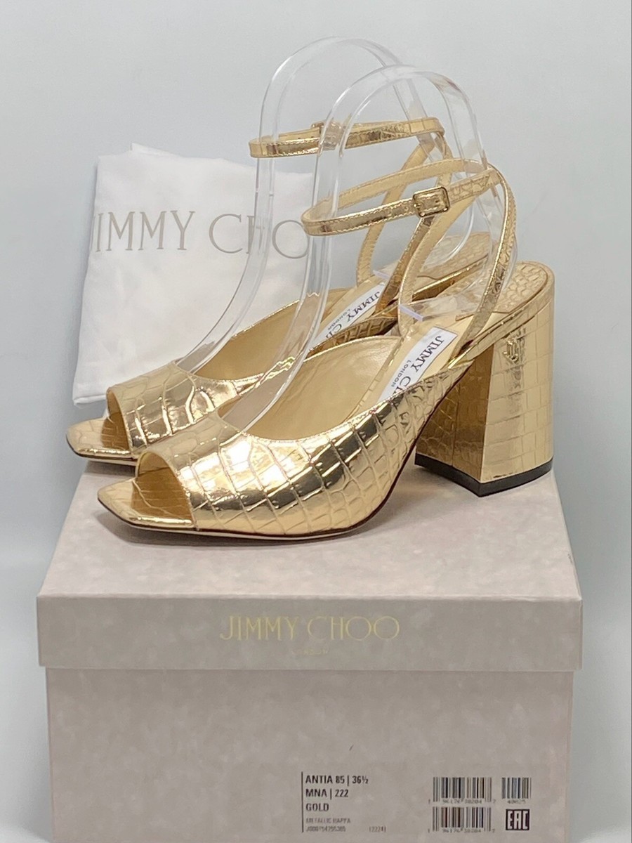 Jimmy Choo Jassidy Croc-Embossed Metallic Leather Sandals size