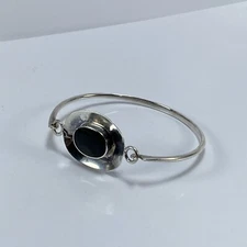 925 Sterling Silver Black Onyx Hook Bangle Bracelet By BOMA 😺SEE VIDEO😺