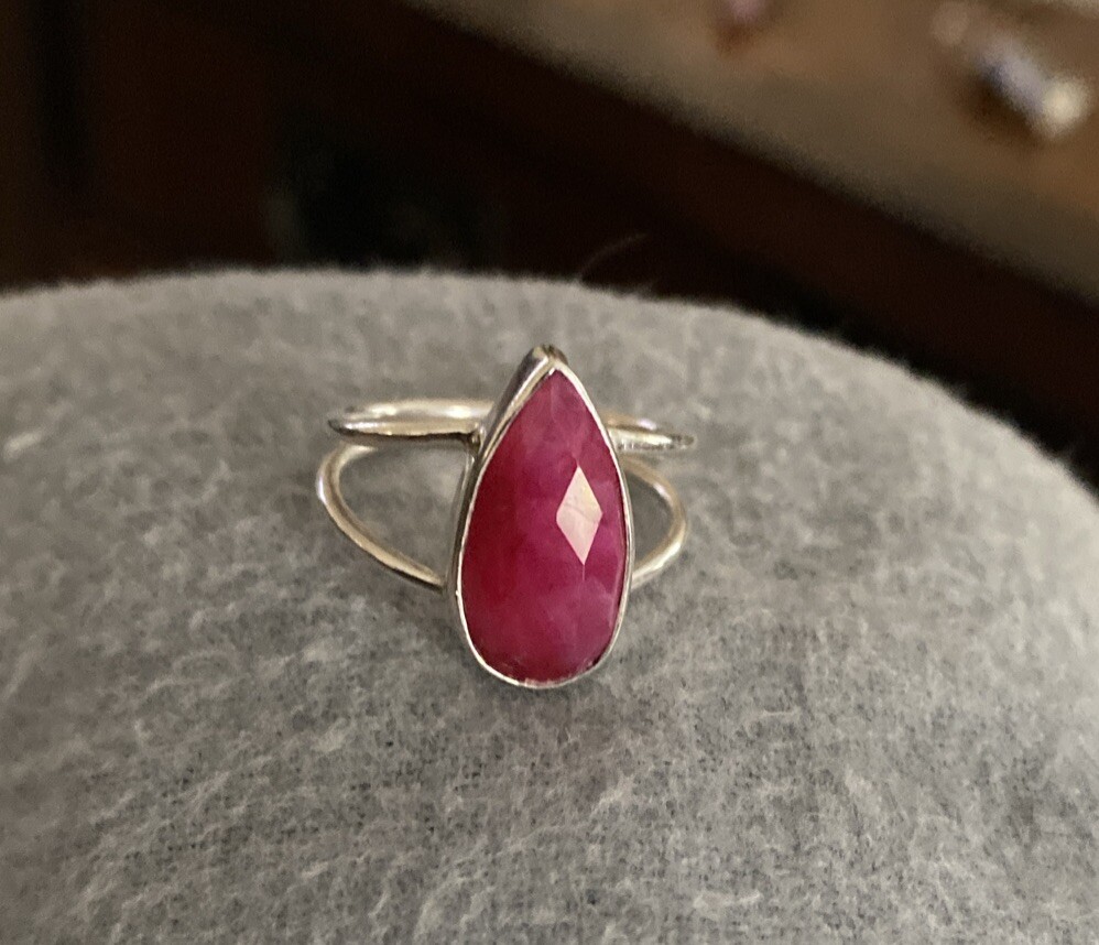 Serling Silver Raw Ruby Ring Sz 7 - image 1